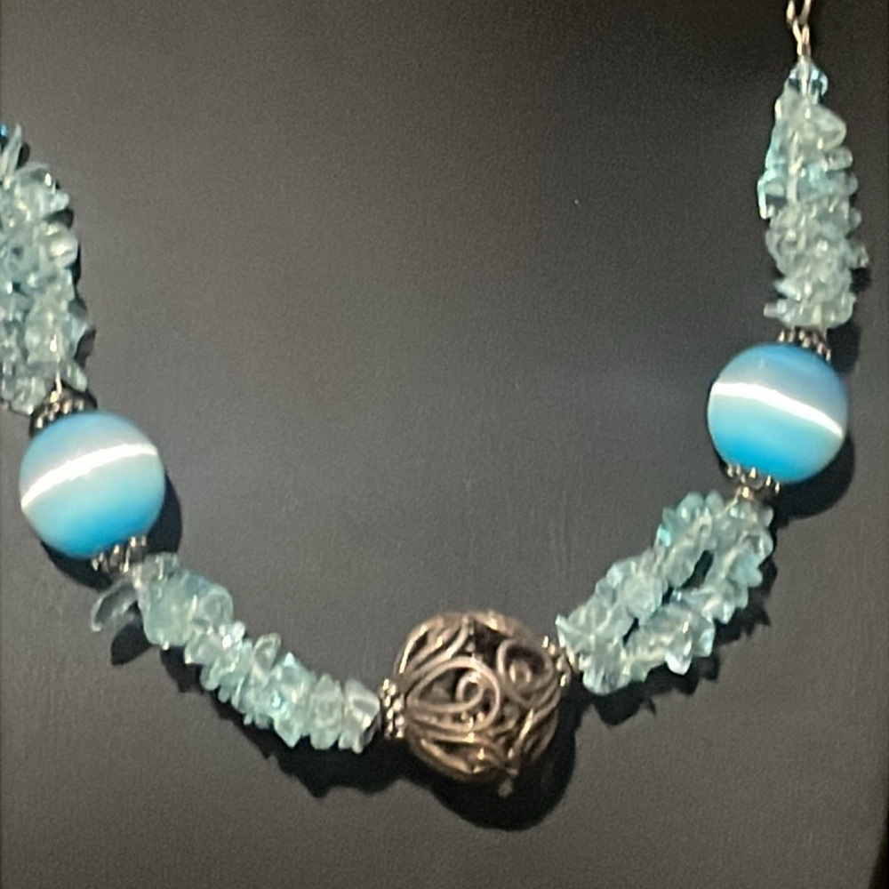 .925 Sterling TOPAZ CAT’S EYE BEADED NECKLACE real solid Silver Fine Jewelry - Picture 7 of 14